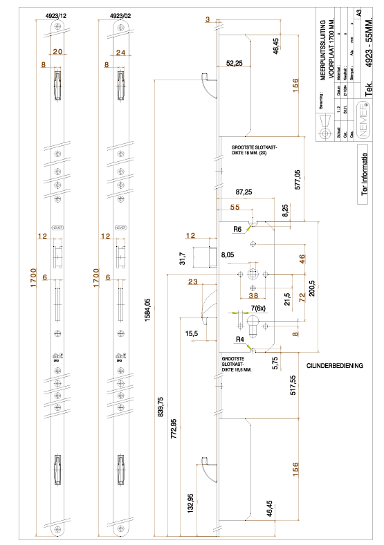 Meerpuntsluiting Nemef 4923/02 SKG***® DM55 PC72 rechte voorplaat 24 x 2170 per 10 stuks
